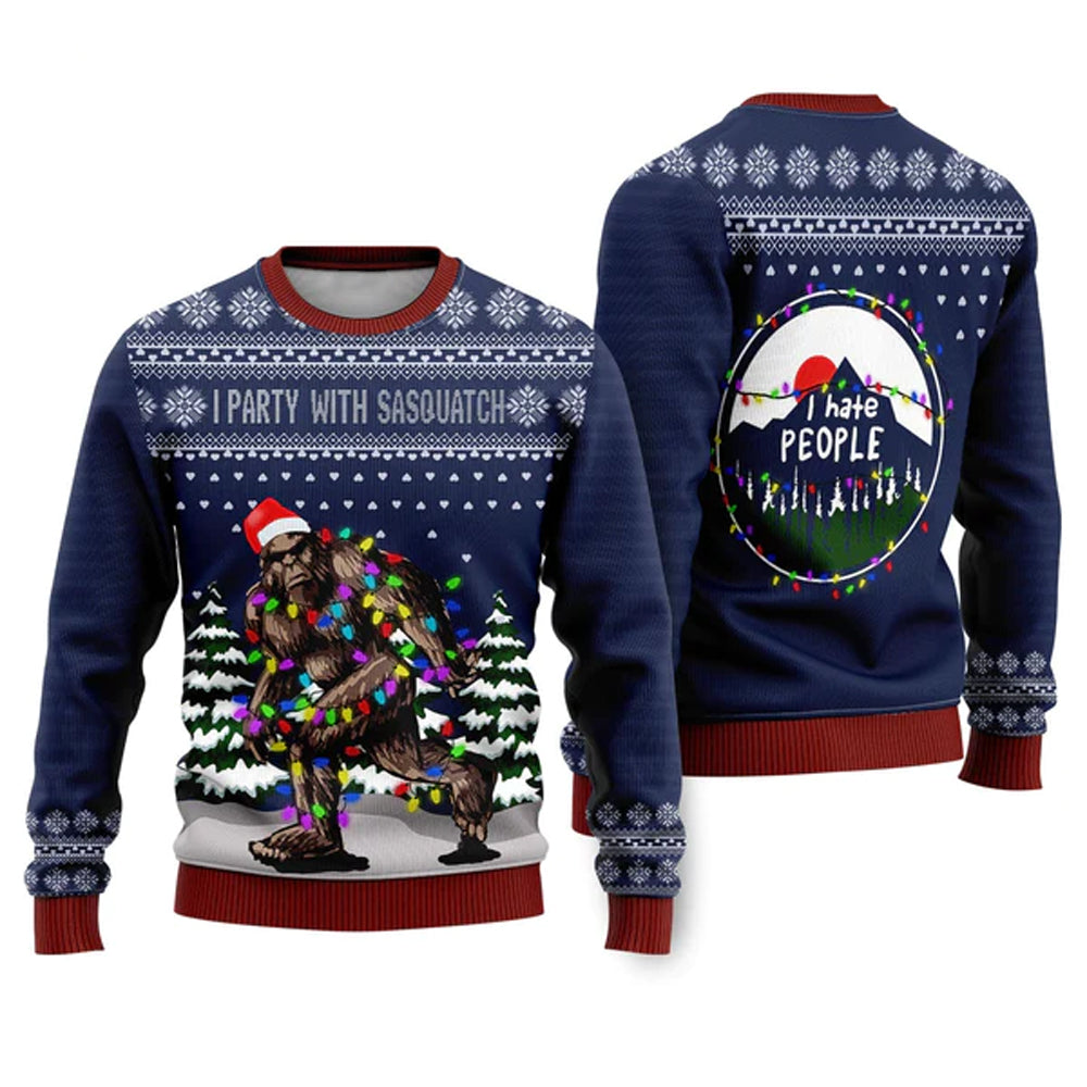 I Party With Sasquatch Ugly Christmas Sweater For Men & Women Christmas Gift Sweater US1049 - WeCustomit