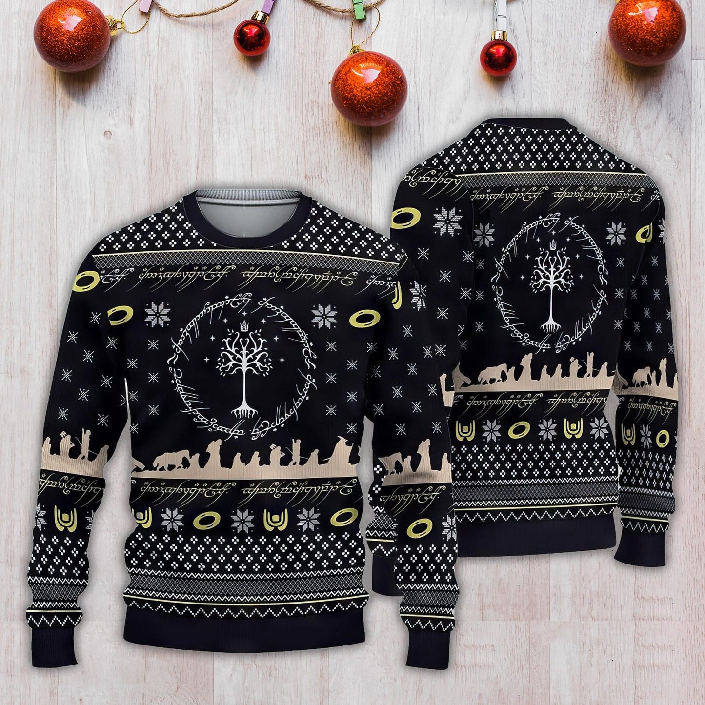 Lord Of The Rings Elvish Circle Ugly Christmas Sweater, LOR Ugly Sweater, Christmas Gift, Xmas Sweater - WeCustomit