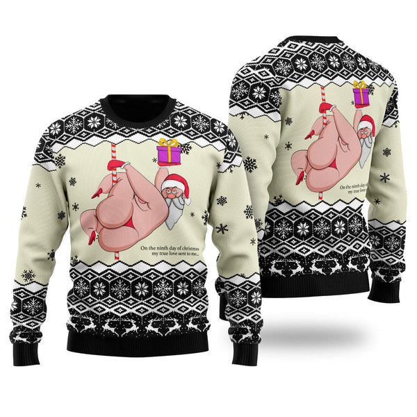 Sexy Santa Dancing On The Ninth Day Of Christmas Ugly Christmas Sweater For Men & Women Christmas Gift Sweater US1574 - WeCustomit