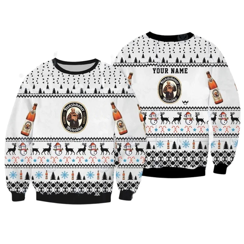 Unisex Franziskaner Weissbier Custom Name 3D Ugly Christmas Sweater For Men & Women Christmas Gift Sweater BH1279 - WeCustomit