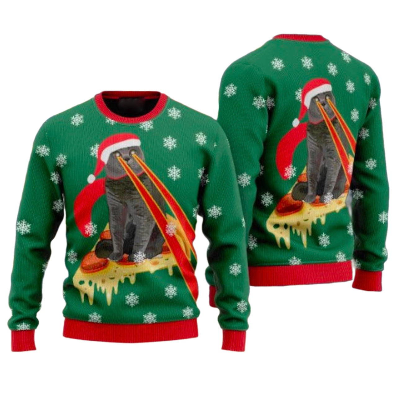 Pizza Cat With Laser Eyes Christmas Ugly Christmas Sweater For Men & Women Christmas Gift Thanksgiving Sweater US4379 - WeCustomit