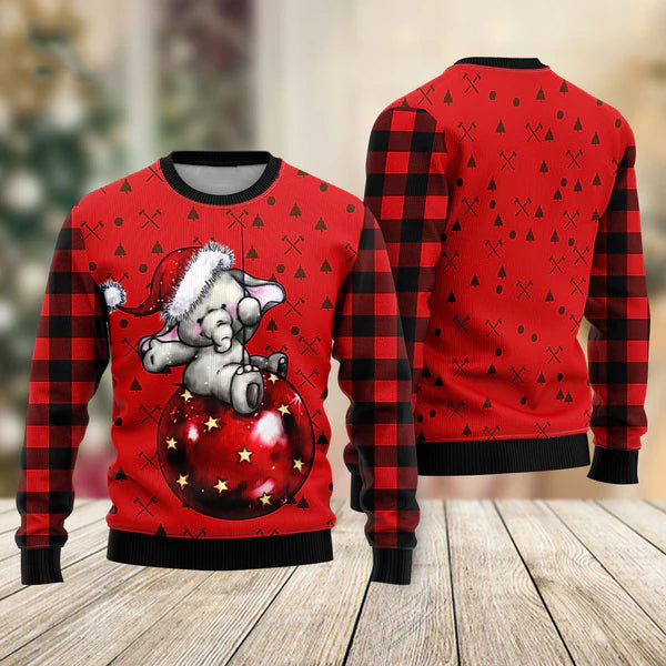 Elephant Cute Red Ugly Christmas Sweater For Men & Women Christmas Gift Sweater US1993 - WeCustomit