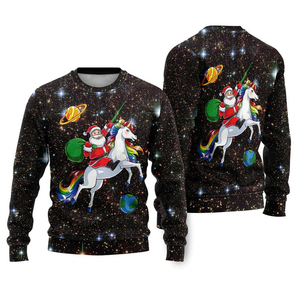 Christmas Santa Riding Unicorn Ugly Christmas Sweater For Men & Women Christmas Gift Sweater US1396 - WeCustomit