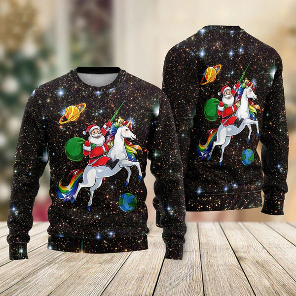 Christmas Santa Riding Unicorn Ugly Christmas Sweater For Men & Women Christmas Gift Sweater US1396 - WeCustomit