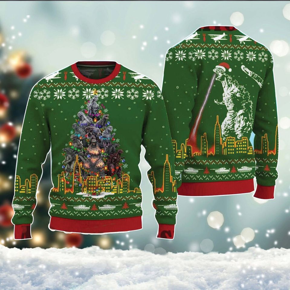 God zilla Ugly Christmas Sweater For Men & Women Christmas Gift Sweater PT1043 - WeCustomit