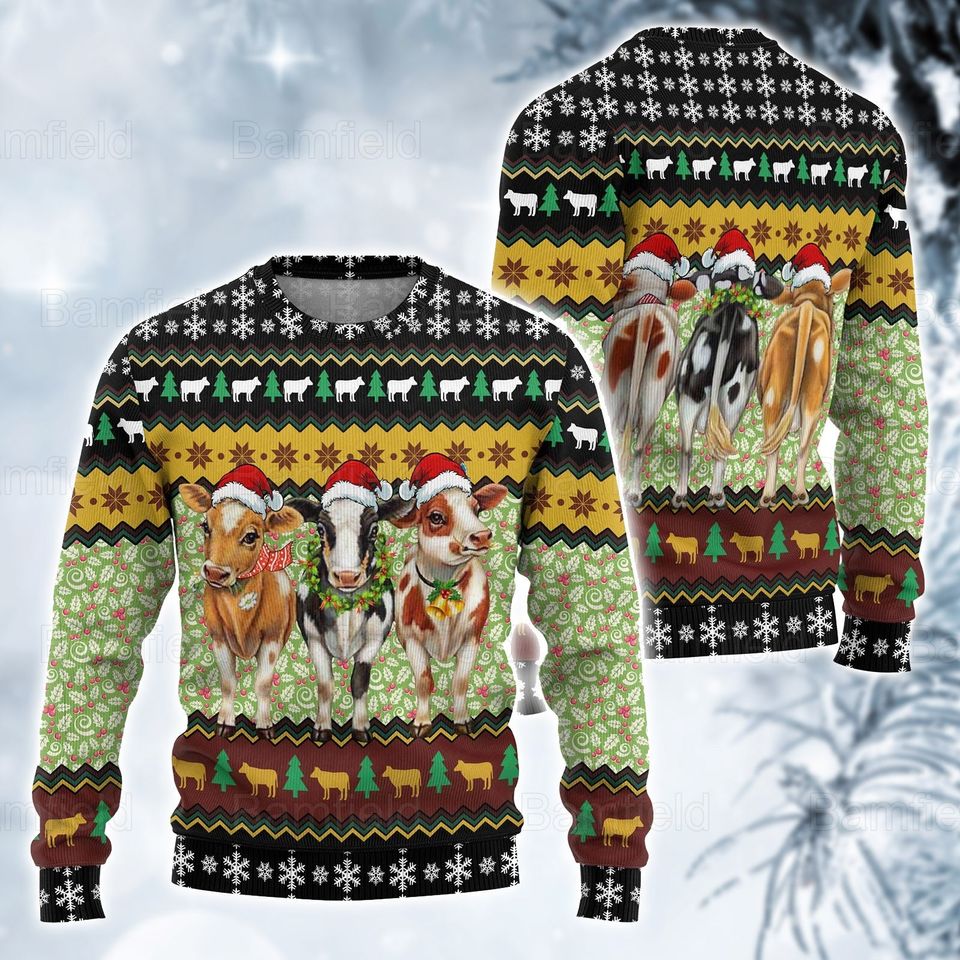 Cow Christmas Lights Ugly Christmas Sweater For Men & Women Christmas Gift Sweater PT1052 - WeCustomit