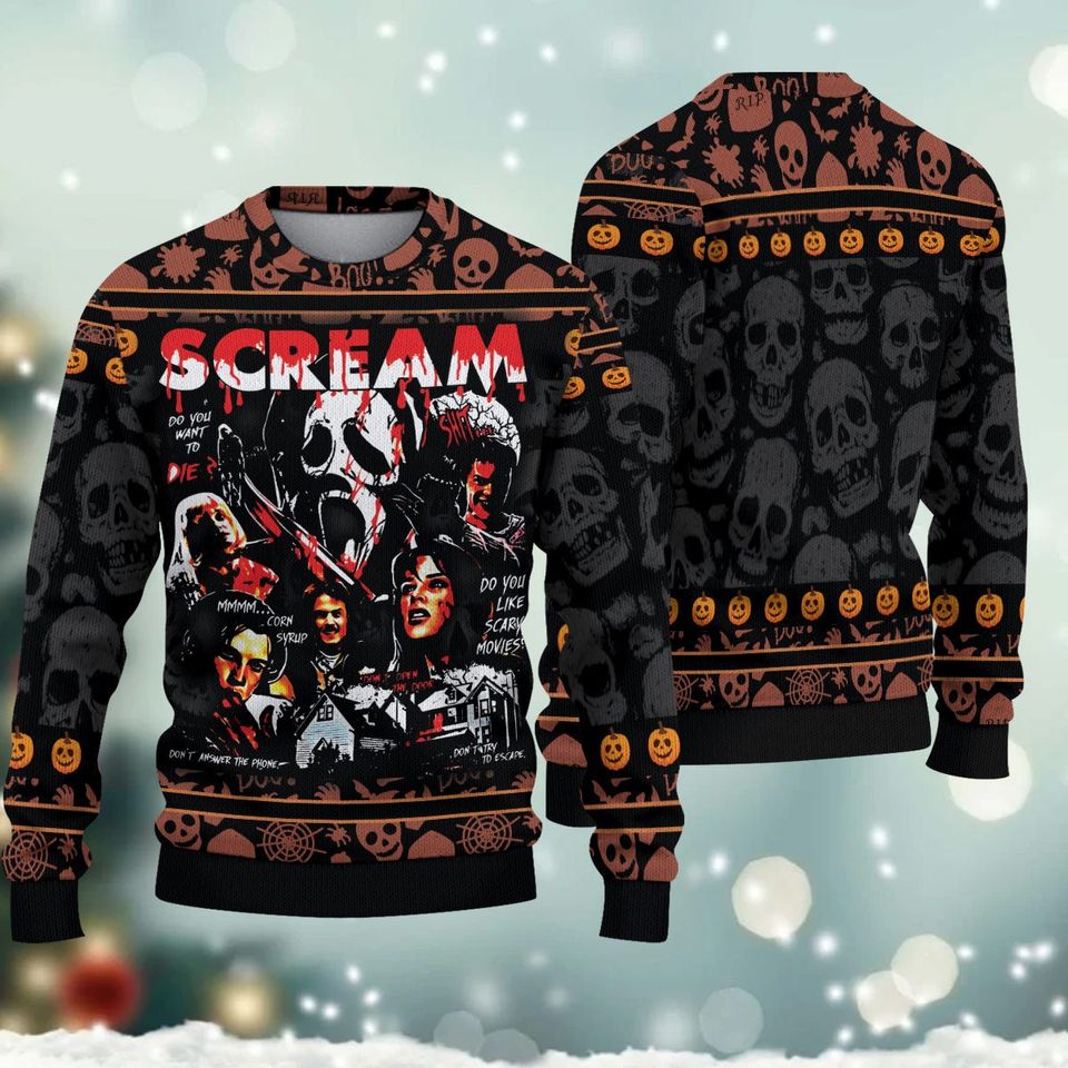 Scream Movie Characters Ugly Christmas Sweater For Men & Women Christmas Gift Sweater BH684 - WeCustomit