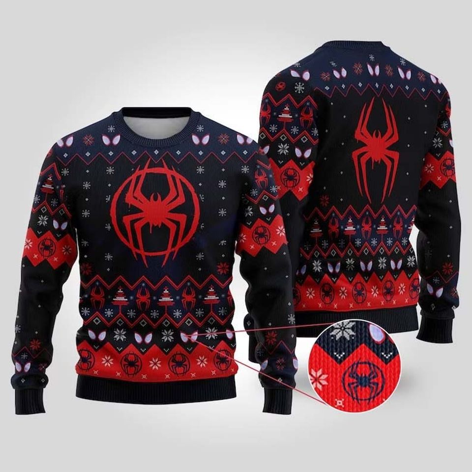 Spider-Man Across The Spi.der-Ver.se Black Ugly Christmas Sweater For Men & Women Christmas Gift Sweater PT1072 - WeCustomit
