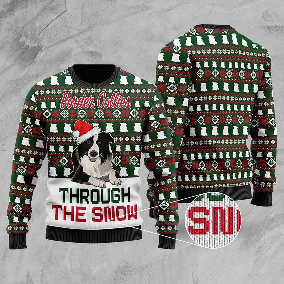 Border Collies Through The Snow Christmas Ugly Christmas Sweater For Men & Women Christmas Gift Sweater PT1132 - WeCustomit