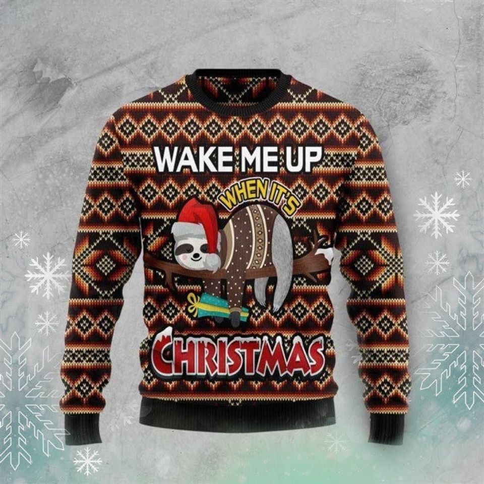 Sloth Wake Me Up Christmas Ugly Christmas Sweater For Men & Women Christmas Gift Sweater PT1151 - WeCustomit