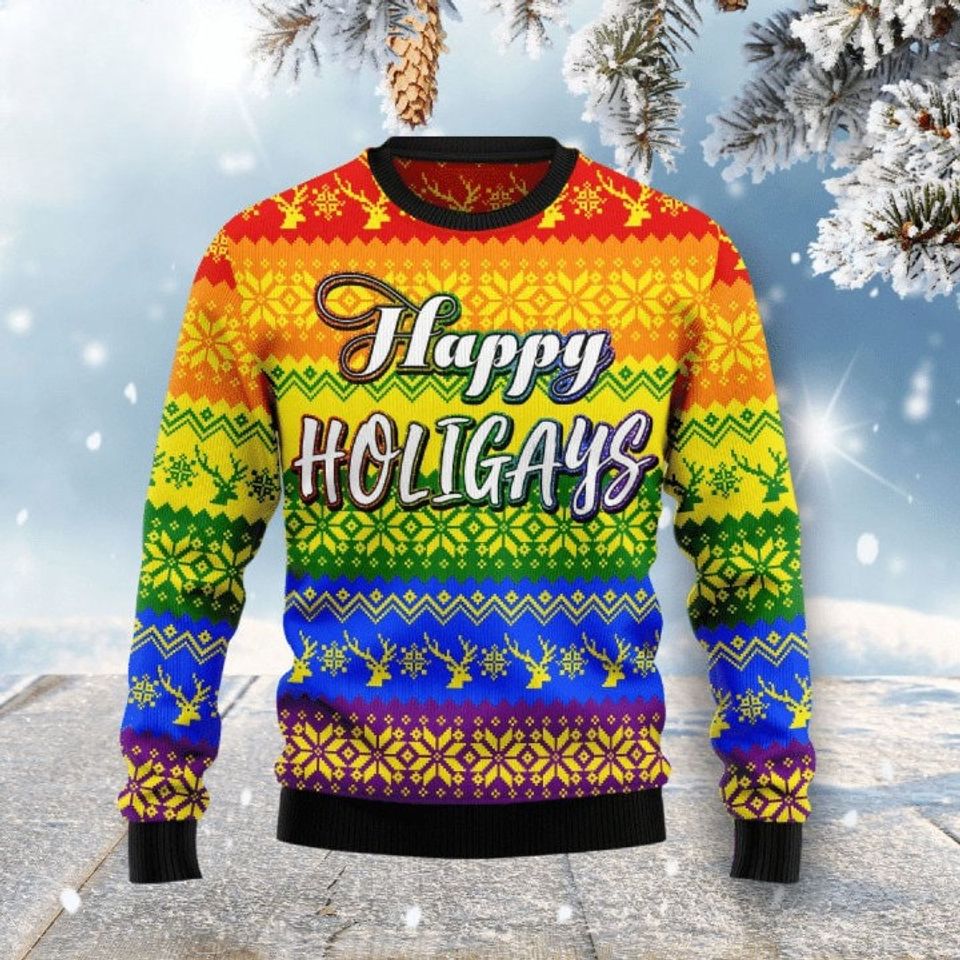 Lgbt Gay Pride Happy Holigays Ugly Christmas Sweater For Men & Women Christmas Gift Sweater PT1163 - WeCustomit