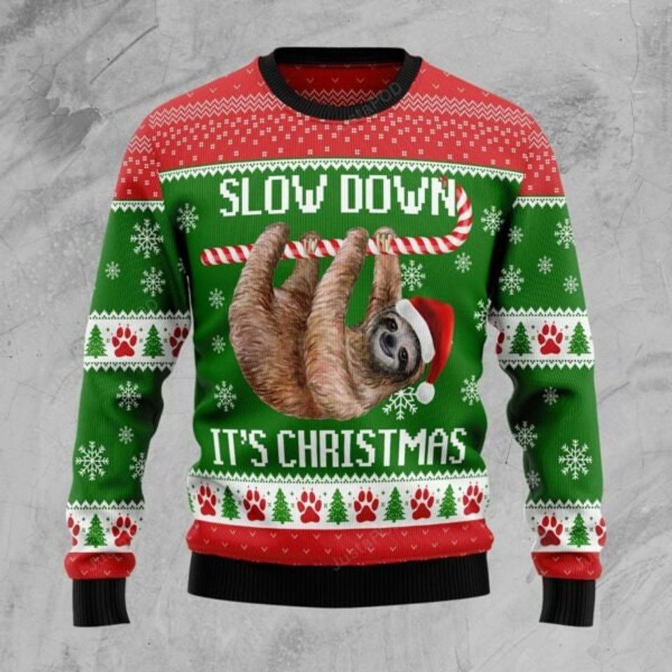 Sloth Slow Down Ugly Christmas Sweater For Men & Women Christmas Gift Sweater PT1167 - WeCustomit