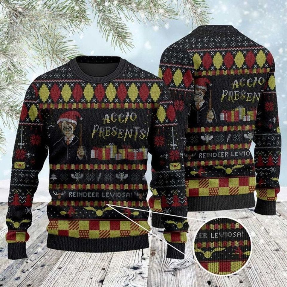 Accio Present Wizard Ugly Christmas Sweater For Men & Women Christmas Gift Sweater PT1166 - WeCustomit