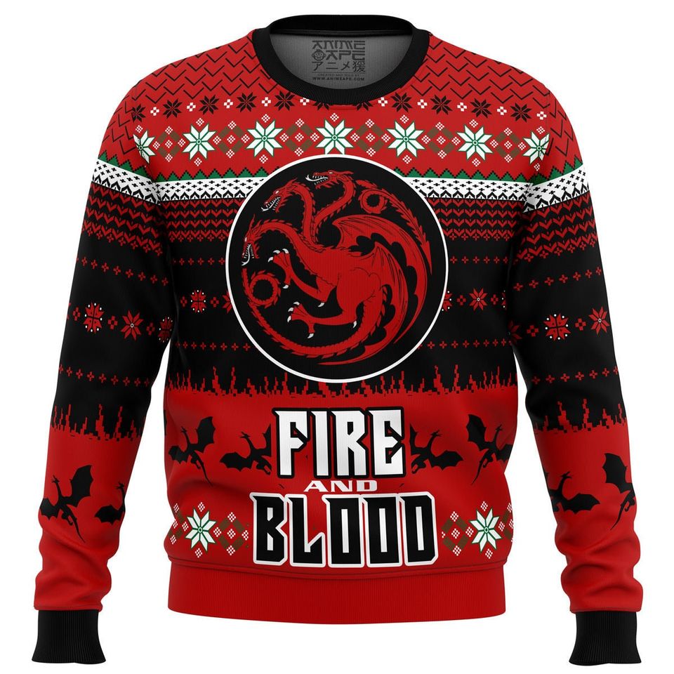 GOT Fire and Blood Ugly Christmas Sweater For Men & Women Christmas Gift Sweater BH784 - WeCustomit