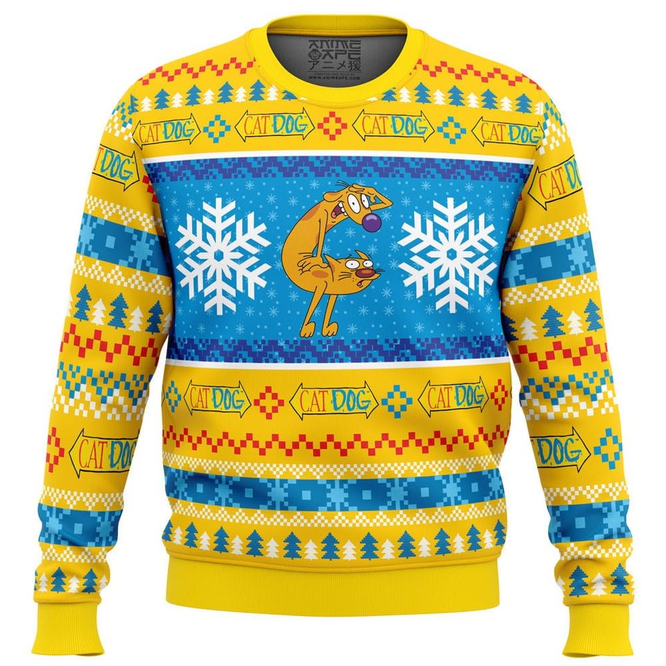 Christmas CatDog Nick 90s Ugly Christmas Sweater For Men & Women Christmas Gift Sweater BH791 - WeCustomit