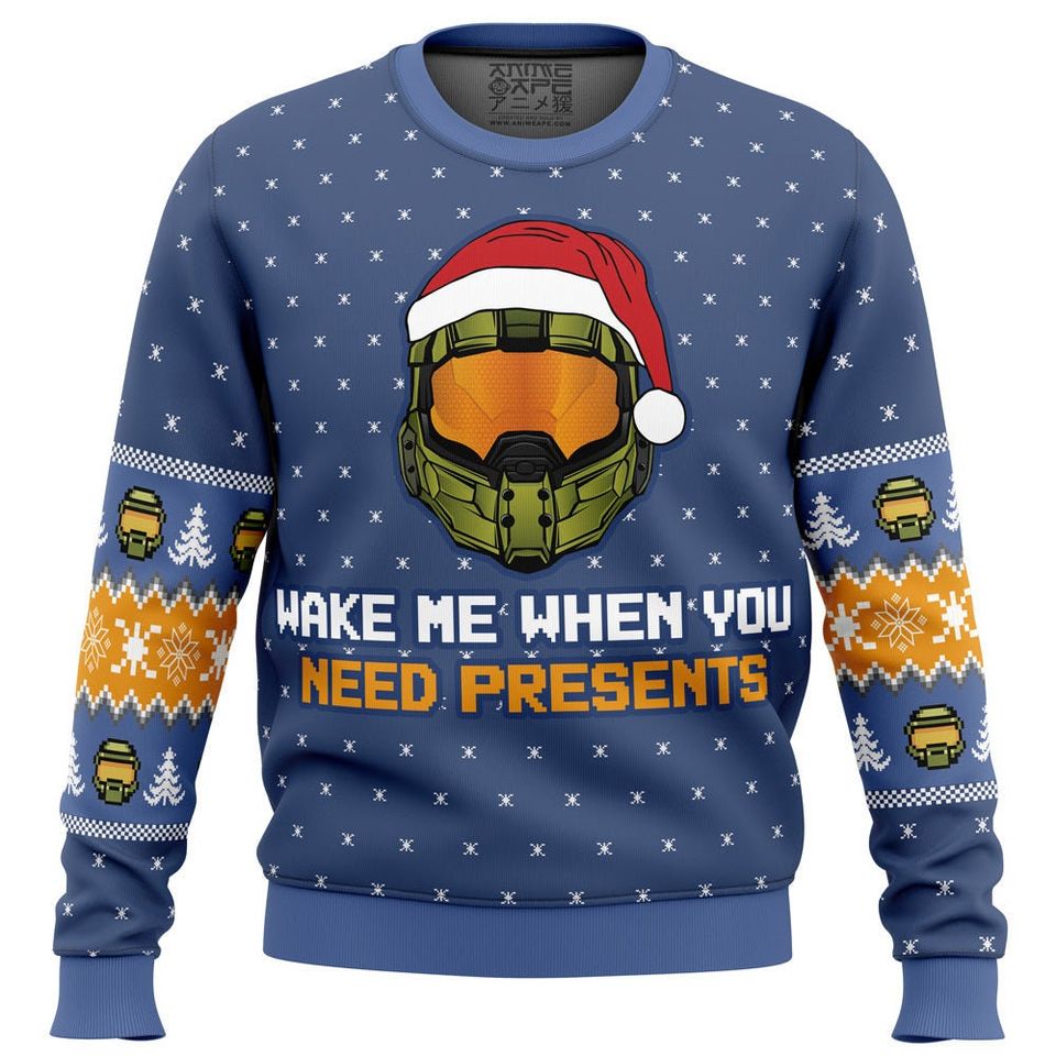 Wake Me When You Need Presents Halo Ugly Christmas Sweater For Men & Women Christmas Gift Sweater BH793 - WeCustomit
