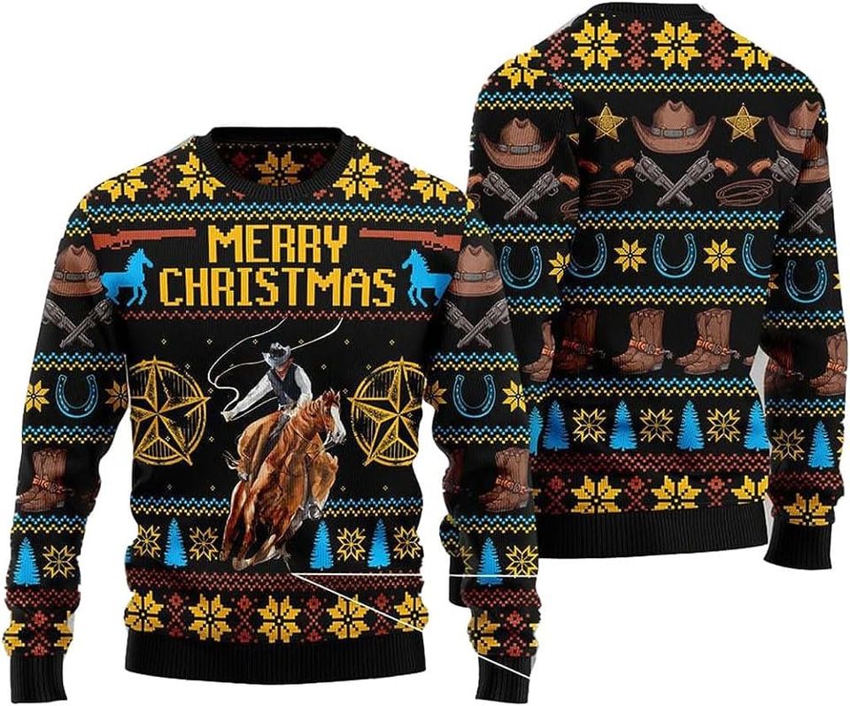 Cowboy Ugly Christmas Sweater For Men & Women Christmas Gift Sweater BH833 - WeCustomit