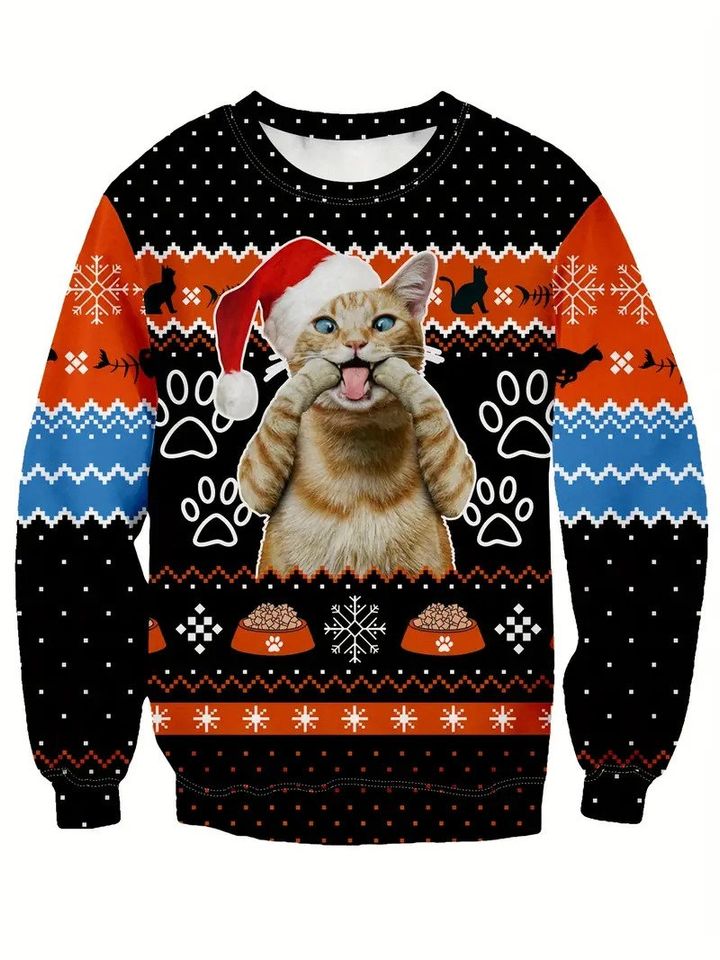 Christmas Series Cute Cat Ugly Christmas Sweater For Men & Women Christmas Gift Sweater PT1179 - WeCustomit