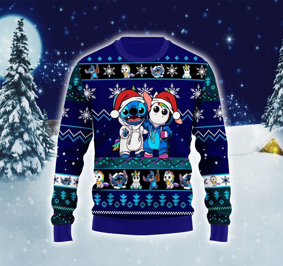 Santa Stiitch x Unicorn Ugly Christmas Sweater For Men & Women Christmas Gift Sweater PT1196 - WeCustomit