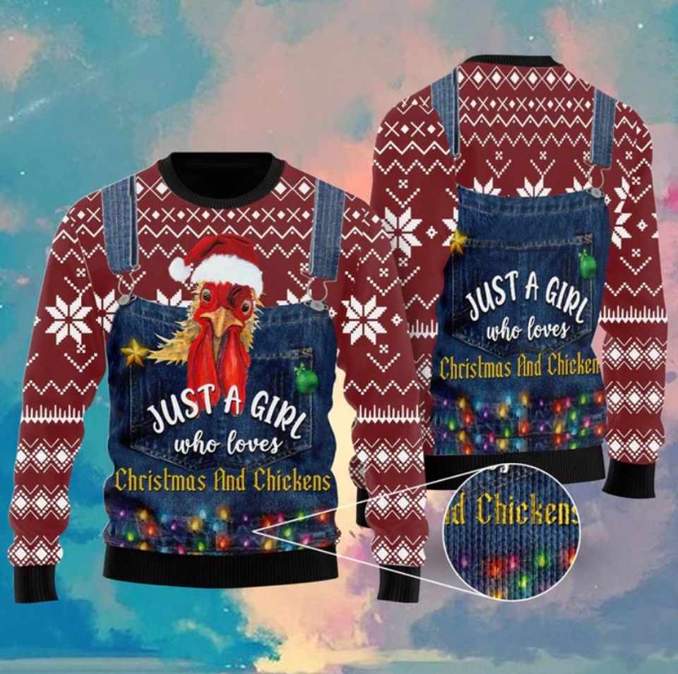 Just A Girl Who Loves Christmas And Chickens Ugly Christmas Sweater For Men & Women Christmas Gift Sweater PT1198 - WeCustomit