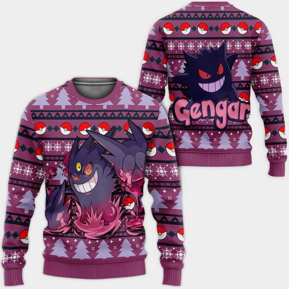 Anime Gengar Pokemon Christmas Ugly Christmas Sweater For Men & Women Christmas Gift Sweater PT1318 - WeCustomit