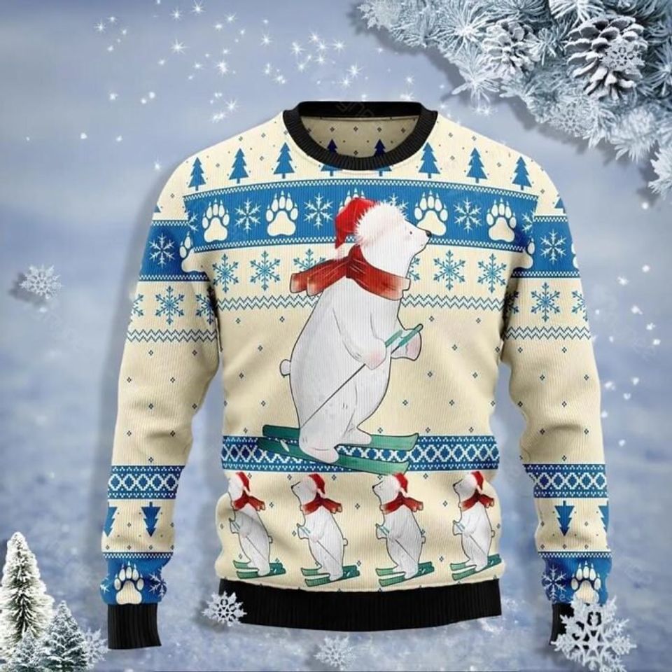 Polar Bear Ice Skiing Ugly Christmas Sweater For Men & Women Christmas Gift Sweater BH946 - WeCustomit