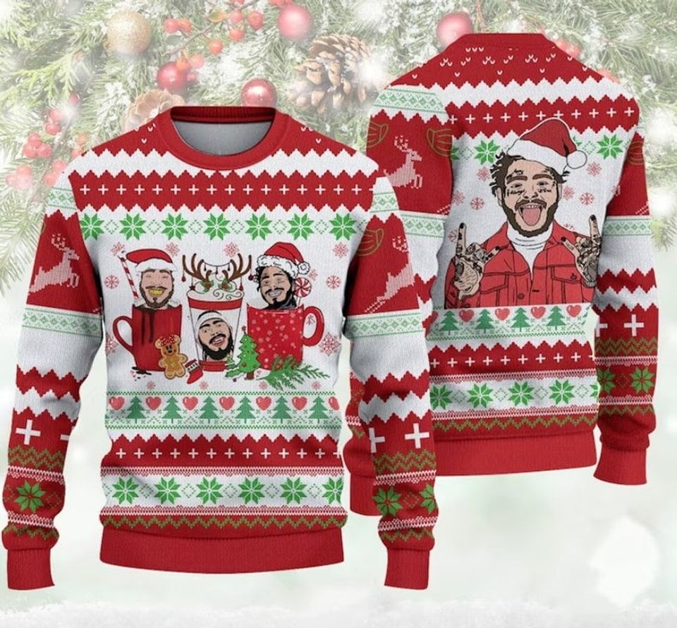 Post Malone Coffee Cups Ugly Christmas Sweater For Men & Women Christmas Gift Sweater BH959 - WeCustomit