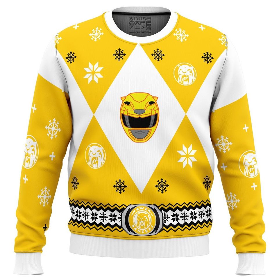 Mighty Morphins Power Ranger Yellow Ugly Christmas Sweater For Men & Women Christmas Gift Sweater BH955 - WeCustomit
