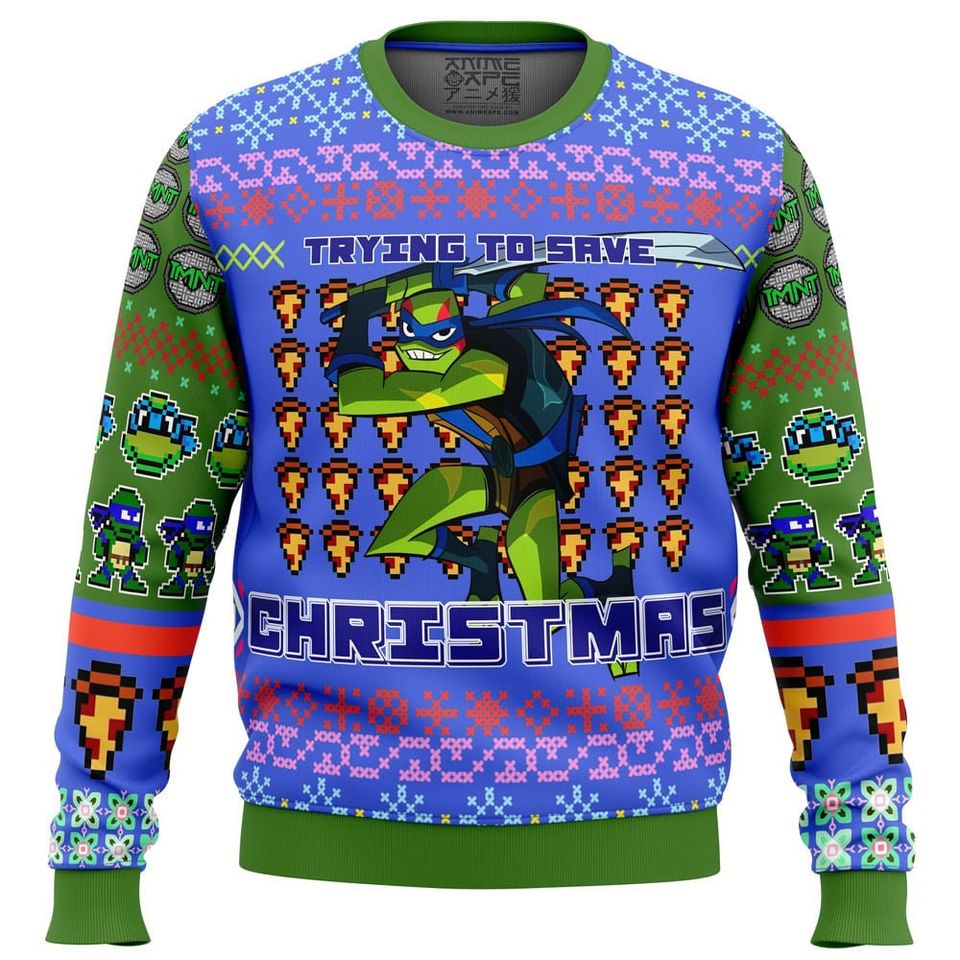 TMNT Leonardo Trying To Save Christmas Ugly Christmas Sweater For Men & Women Christmas Gift Sweater BH964 - WeCustomit