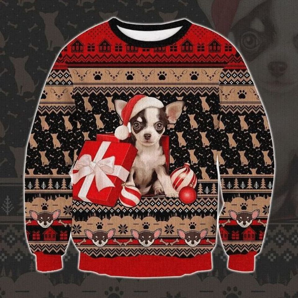 Present With Dog Ugly Christmas Sweater For Men & Women Christmas Gift Sweater BH971 - WeCustomit