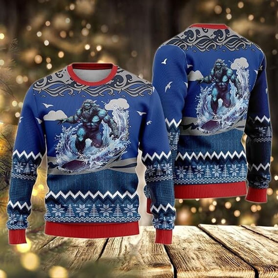 Bigfoot Surfing Ugly Christmas Sweater For Men & Women Christmas Gift Sweater BH977 - WeCustomit