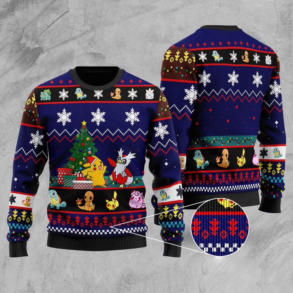 Pika Charmander Delibird Ugly Christmas Sweater For Men & Women Christmas Gift Sweater BH1044 - WeCustomit