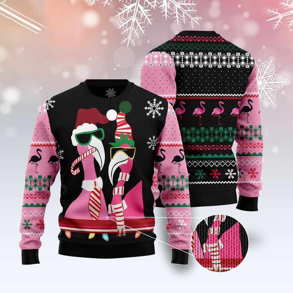 Candy Cane Flamingo Ugly Christmas Sweater For Men & Women Christmas Gift Sweater BH1045 - WeCustomit
