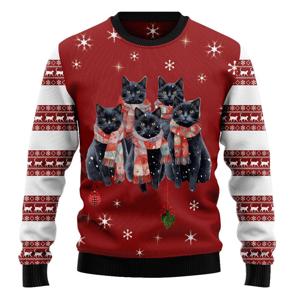 Black Cat Snowflake Merry Christmas Ugly Christmas Sweater For Men & Women Christmas Gift Sweater PT1350 - WeCustomit