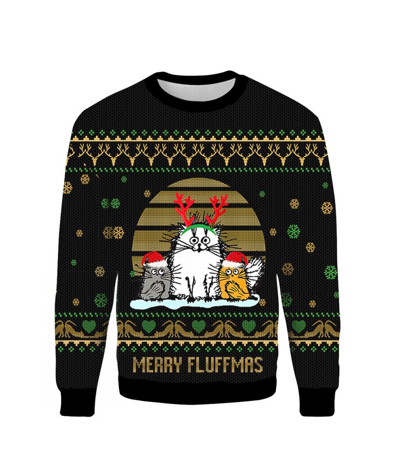Funny Cute Cat Merry Fluffmas Ugly Christmas Sweater For Men & Women Christmas Gift Sweater PT1391 - WeCustomit