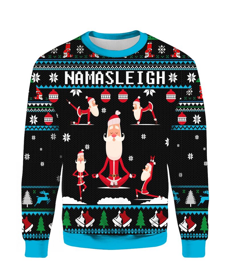 Funny Santa Namasleigh Ugly Christmas Sweater For Men & Women Christmas Gift Sweater PT1403 - WeCustomit