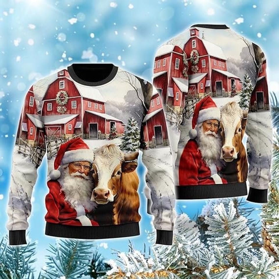 Santa Claus And Cow Ugly Christmas Sweater For Men & Women Christmas Gift Sweater US3819 - WeCustomit
