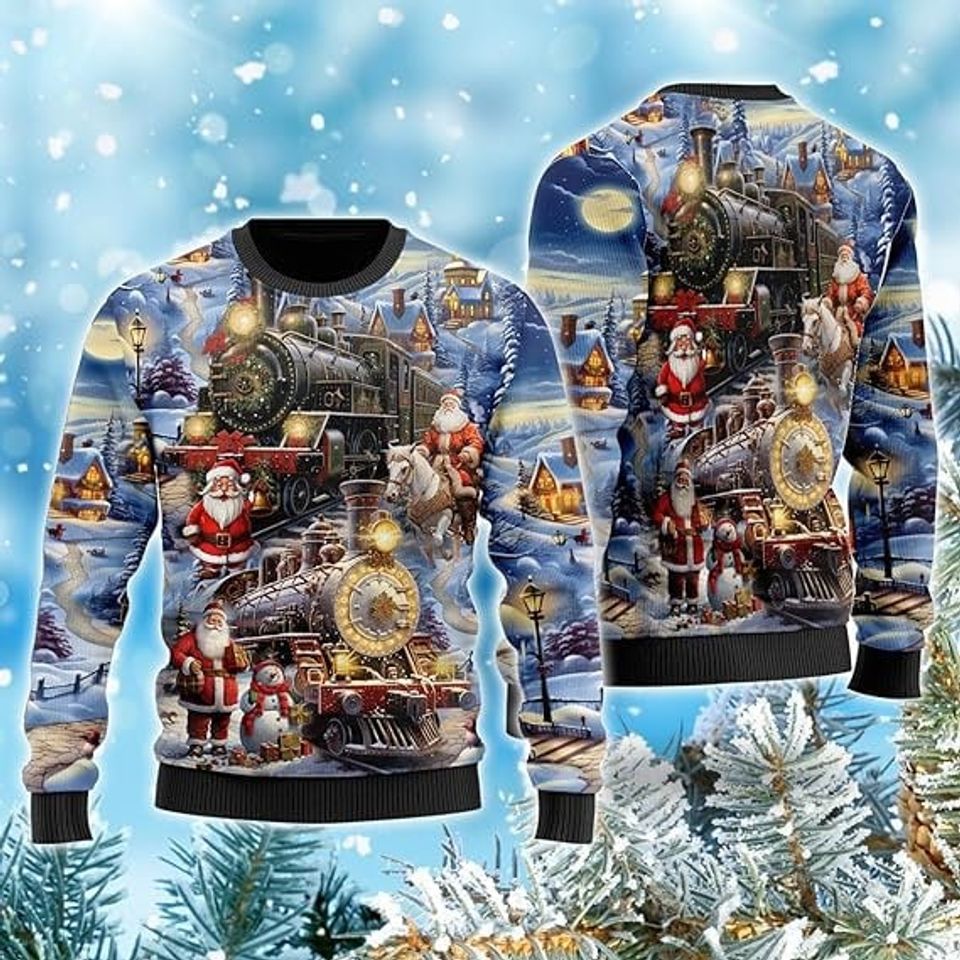Santa's Gorgeous Train On Christmas Ugly Christmas Sweater For Men & Women Christmas Gift Sweater US3801 - WeCustomit