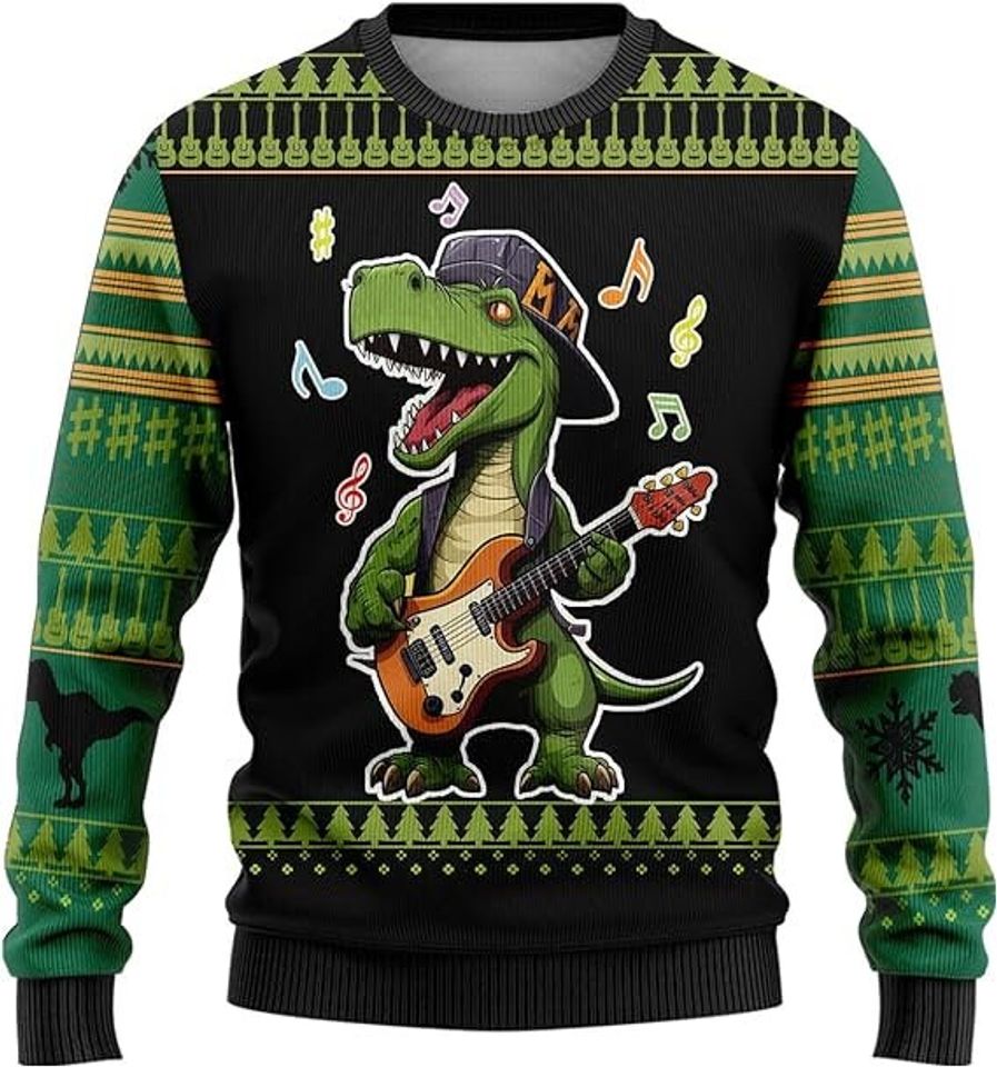 Dinosaur Music Ugly Christmas Sweater For Men & Women Christmas Gift Sweater US3817 - WeCustomit