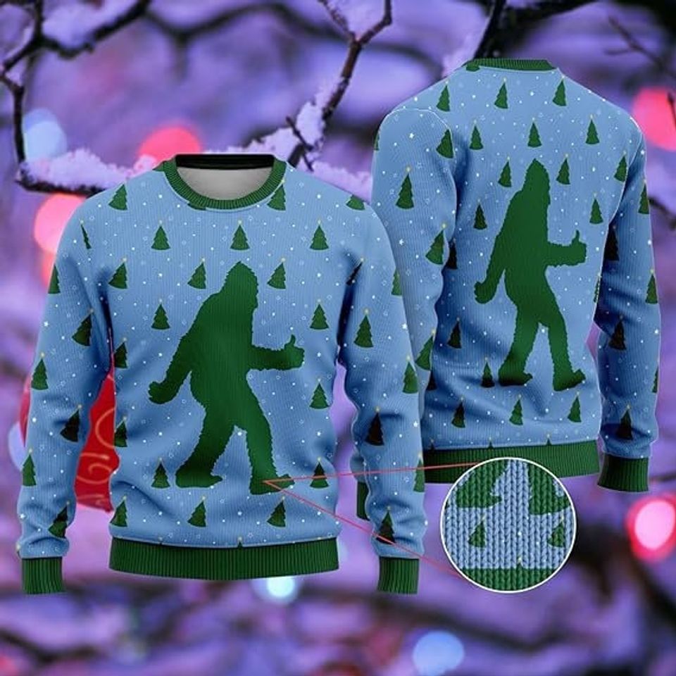 Sasquatch Bigfoot Blue Ugly Christmas Sweater For Men & Women Christmas Gift Sweater US3807 - WeCustomit
