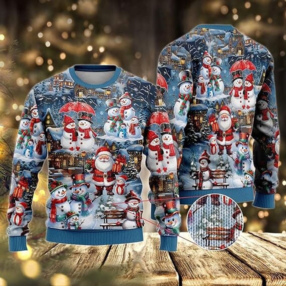 Santa Claus And Snowman On A Winter Ugly Christmas Sweater For Men & Women Christmas Gift Sweater US3808 - WeCustomit