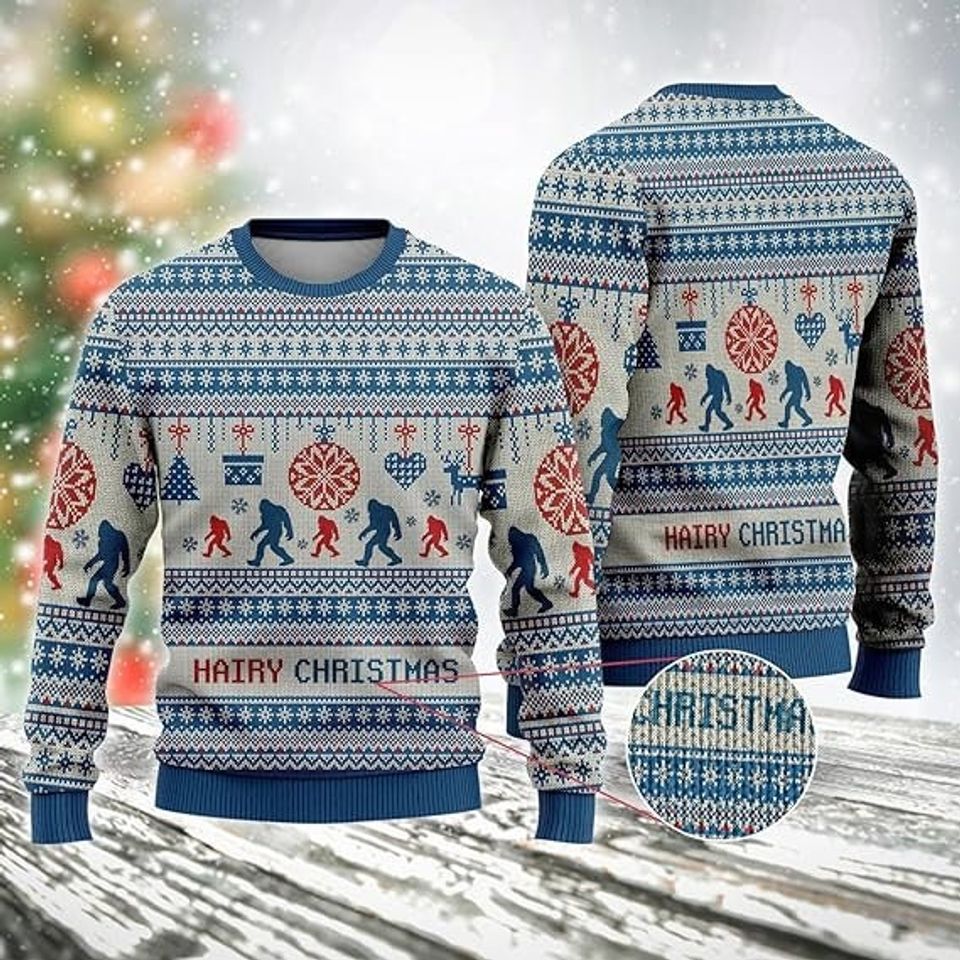 Funny Bigfoot Pattern Ugly Christmas Sweater For Men & Women Christmas Gift Sweater US3828 - WeCustomit