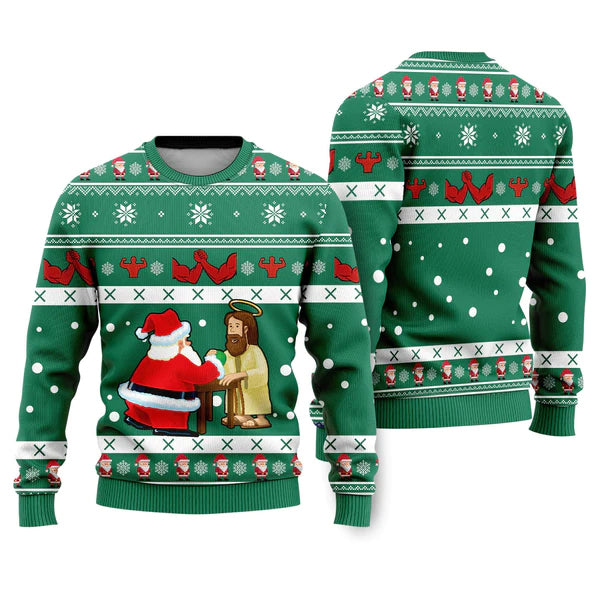 Funny Jesus & Santa Xmas Ugly Christmas Sweater For Men & Women Christmas Gift Sweater US1630 - WeCustomit