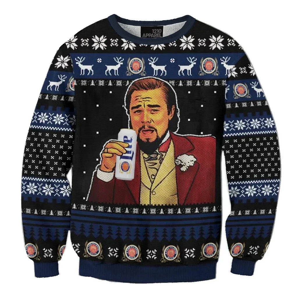 Unisex Light beer Laughing Leo Meme 3D Ugly Christmas Sweater For Men & Women Christmas Gift Sweater BH1138 - WeCustomit