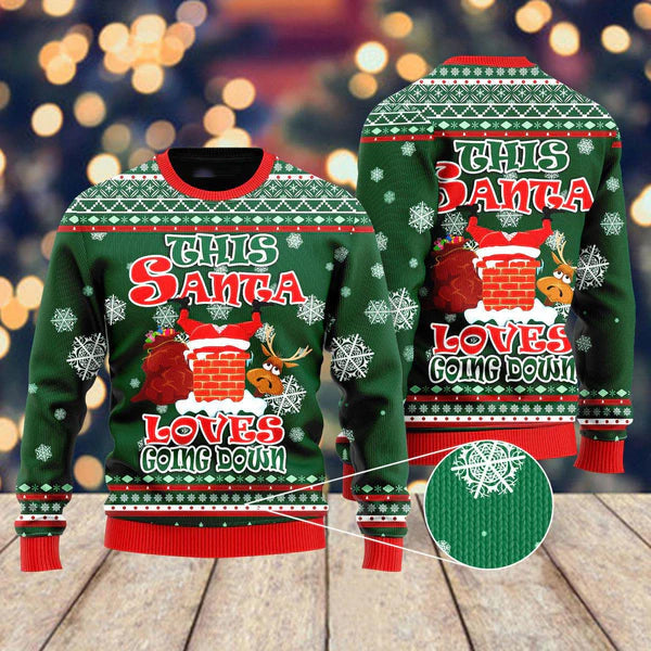 Funny Santa Loves Going Down Ugly Christmas Sweater For Men & Women Christmas Gift Sweater US2344 - WeCustomit