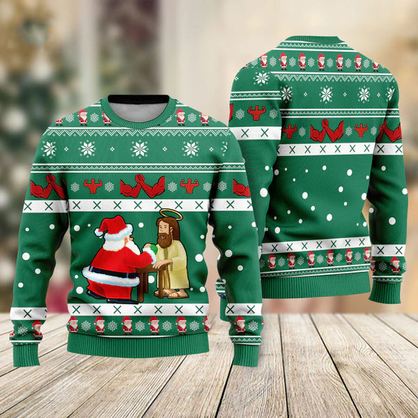 Funny Jesus & Santa Xmas Ugly Christmas Sweater For Men & Women Christmas Gift Sweater US1630 - WeCustomit