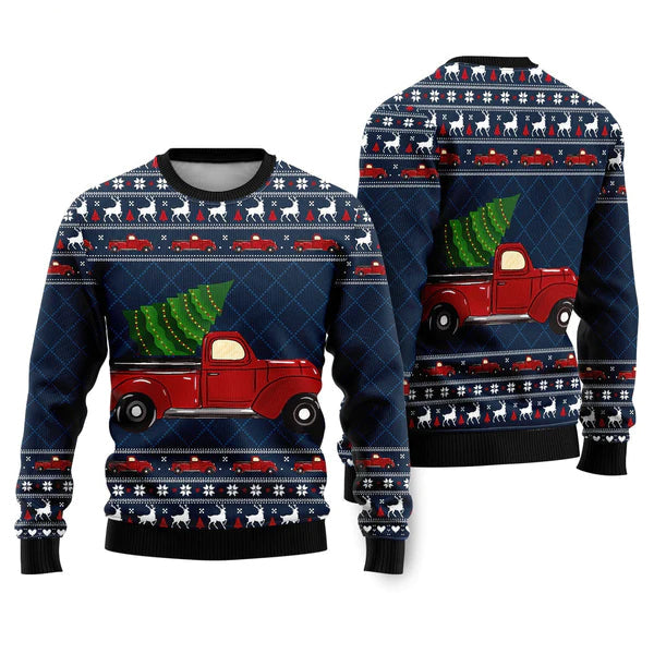 Vintage Red Truck Ugly Christmas Sweater For Men & Women Christmas Gift Sweater US1632 - WeCustomit