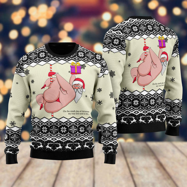Sexy Santa Dancing On The Ninth Day Of Christmas Ugly Christmas Sweater For Men & Women Christmas Gift Sweater US1574 - WeCustomit