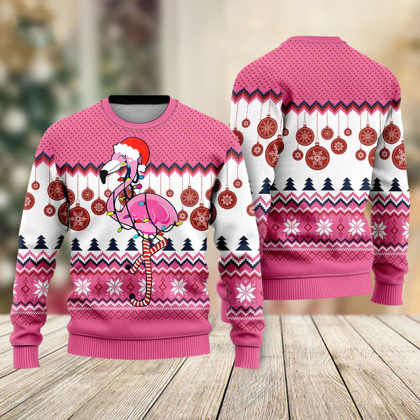 Flamingo Light Ugly Christmas Sweater For Men & Women Christmas Gift Sweater US2370 - WeCustomit