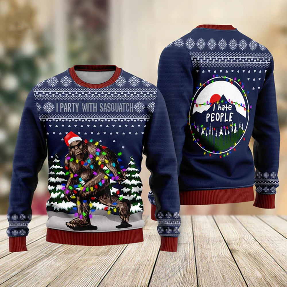 I Party With Sasquatch Ugly Christmas Sweater For Men & Women Christmas Gift Sweater US1049 - WeCustomit
